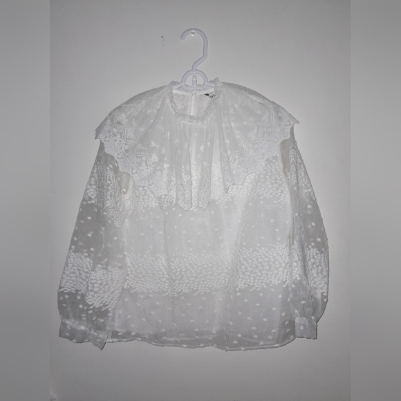 Zara white Sheer women's Long sleeves Ruffle Blouse size XS - Picture 2 of 10